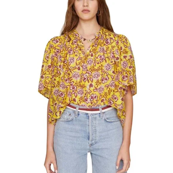 XiRENA Carys Shirt blue willow floral XS relaxed cotton silk purple blouse top - Picture 9 of 9